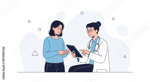 Doctor consulting patient on tablet, medical consultation, healthcare concept illustration