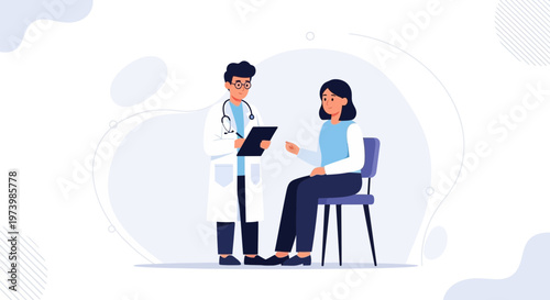Doctor consulting patient, medical examination, healthcare concept, flat illustration