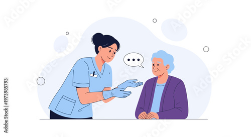 Nurse talking to elderly patient, healthcare, medical consultation, care, support