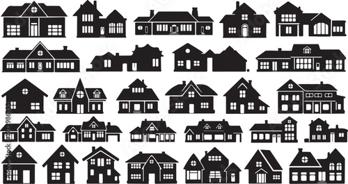 Collection of various house silhouettes in black and white