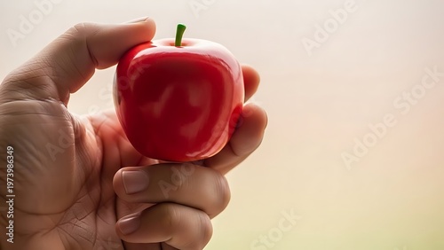 A Hand Holding a Bright Red Apple, Symbolizing Nutrition and Health