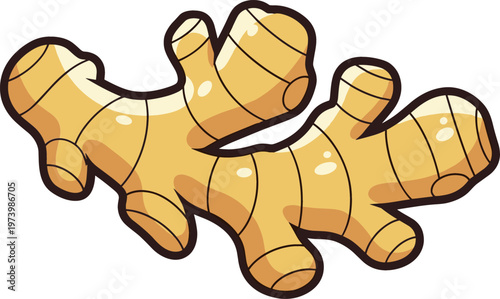 Hand-Drawn Ginger Root Icon Featuring a Stylized, Glossy Ginger Piece for Culinary, Health, and Spice Design Projects