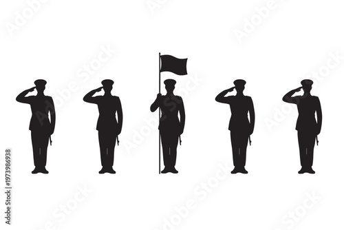 Canvas-taulu Soldiers Saluting Silhouette Vector Military Tribute Illustration