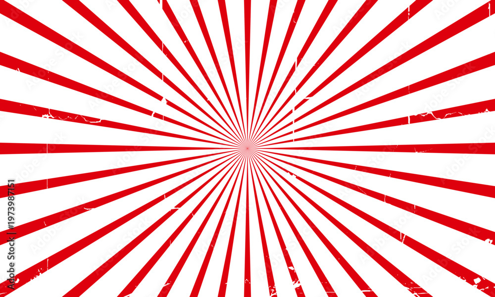 Fototapeta premium Red white sunbeam background. Red striped abstract wallpaper. Vector illustration.