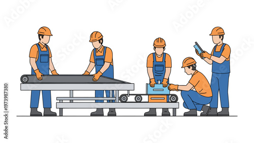 Production Line Efficiency: A graphic depicting a production line with workers meticulously overseeing each step, ensuring quality and precision. 