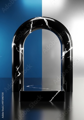 Elegant showcase featuring a sleek marble arch against a dual backdrop