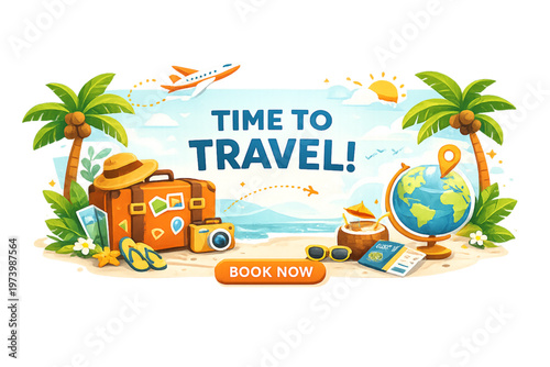 time to travel, travel to paradise, tropical getaway concept, vacation inspiration, wanderlust quote design, paradise travel vibes, exotic destination, beach holiday concept, dream vacation theme, tra