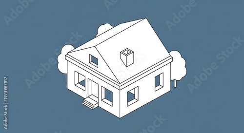 Isometric home illustration with trees, crisp architectural design