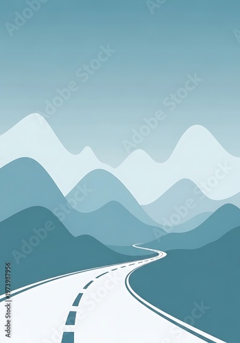 Journey through the mountains, A long winding road adventure illustration