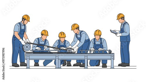 Assembly Line Precision: A dedicated team of workers meticulously assembles components on a manufacturing line, showcasing precision and teamwork.