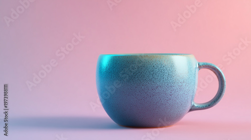 Ceramic cup with enhanced surface texture on pink background