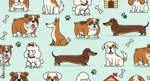 Cute Dog Breeds Seamless Pattern