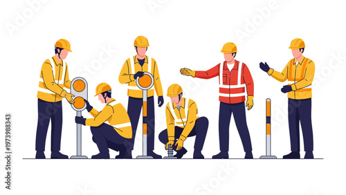 Road Workers at Work: A team of dedicated road workers are actively engaged in maintaining and improving the road infrastructure, displaying precision and care in their tasks.