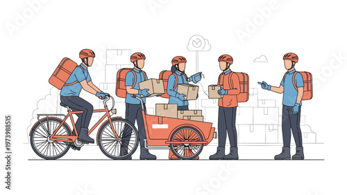 Delivery Team at Work: A team of dedicated delivery personnel efficiently manages the distribution process, handling packages and preparing for their routes.