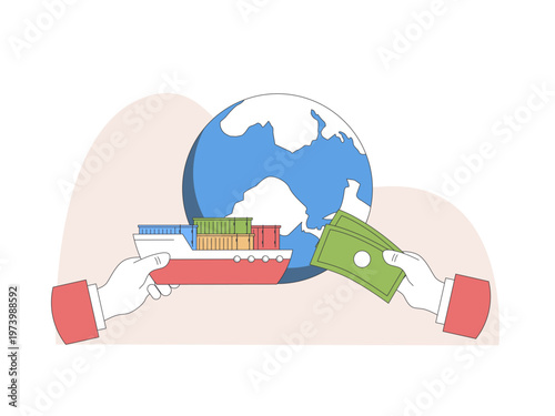 Illustration representing international trade and global logistics. Tariff illustrations. Flat vector concepts.