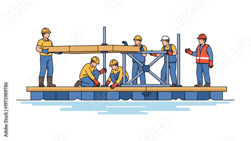Construction Team: Illustrating a construction team working diligently. Their focused effort showcases skill and collaboration in building or repair