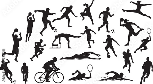 Various Sports Silhouettes of Athletes in Action Poses