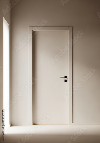 Doorway with a minimalist design and square black metal handle in modern home