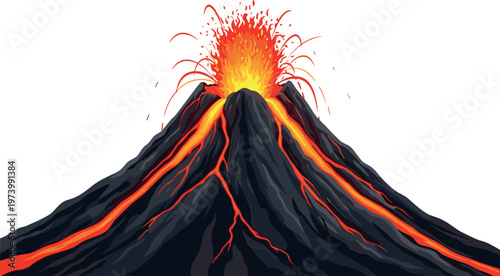 Volcano Eruption Illustration Featuring Lava Flow and Explosive Eruption for Nature, Geology, and Disaster Designs