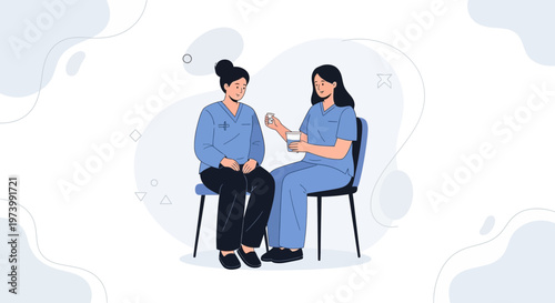 Nurse giving medication to patient, healthcare consultation, medical support