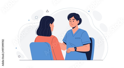 Doctor comforting patient, healthcare consultation, empathy, medical support, doctor-patient relationship