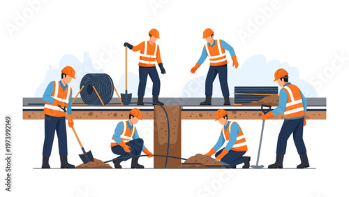 Construction Crew in Action: A dynamic illustration captures a construction crew diligently working on a project, showcasing collaboration and precision in their labor.
