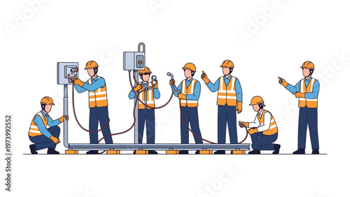 Construction Crew: A team of dedicated workers diligently installs electrical infrastructure, their expertise and precision ensuring the efficient functionality of the network.