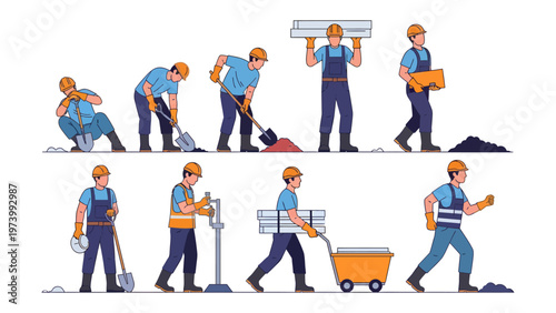 Construction Worker at Work: A compilation of skilled construction worker is diligently executing tasks on the building site, showcasing the crucial stages of a construction process.