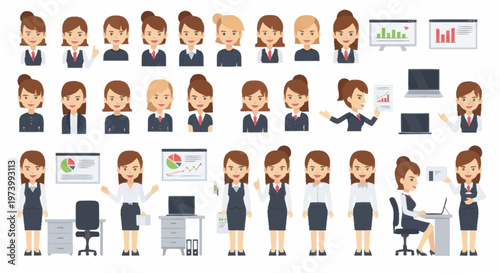Obraz na plátně Businesswoman in various office poses.