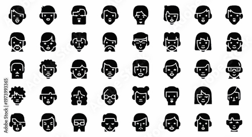 Black and white cartoon faces icons.