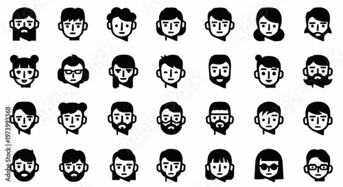 Diverse group of cartoon faces.