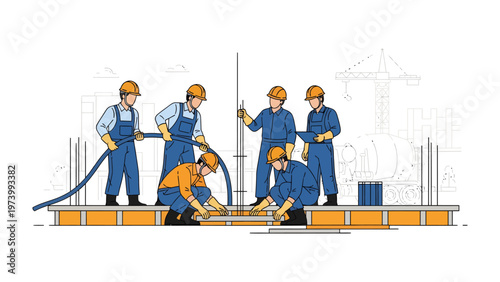 Construction Crew at Work: A team of construction workers is diligently engaged in their task, working to build something new.