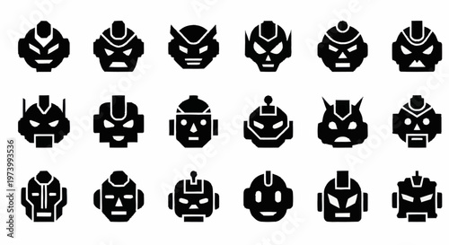 Collection of robot face icons.