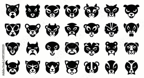 Collection of various animal face icons.