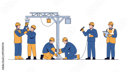 Construction Crew at Work: A team of construction workers is working diligently on a new infrastructure project, their dedication evident as they work together