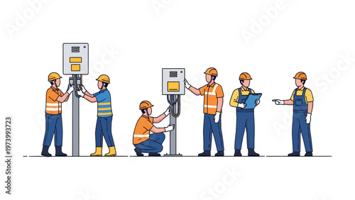 Electrical installation and maintenance: A team of skilled technicians diligently installs and maintains electrical infrastructure, embodying precision, teamwork, and expertise in action.