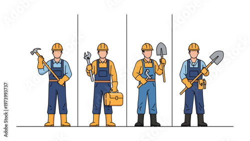 Builders at Work: A group of skilled builders, each with their own tools, ready to build and create with precision and dedication.