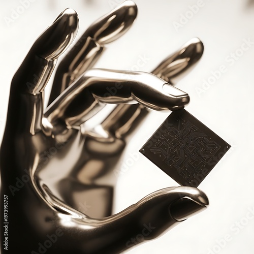 Robotic Hand Presenting a Cutting-Edge Microchip Technology Advancements