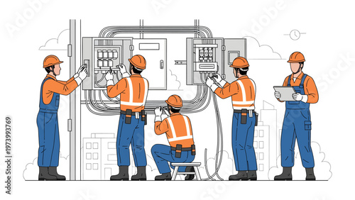 Precision in Progress: A dedicated team of skilled electrical engineers meticulously installs and inspects complex electrical systems.