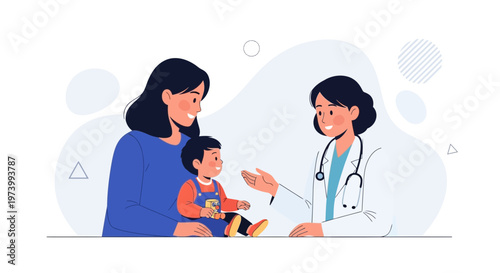 Doctor Consults Mother and Child, Pediatric Healthcare Illustration