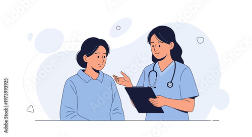 Doctor consulting patient with medical record, healthcare illustration