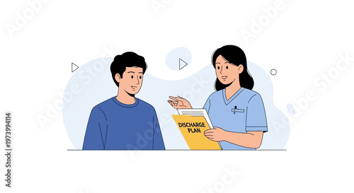 Doctor explaining discharge plan to patient, medical consultation, healthcare concept