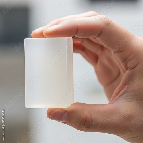 Translucent Rectangular Block Held in Hand, Minimalist Design Aesthetic