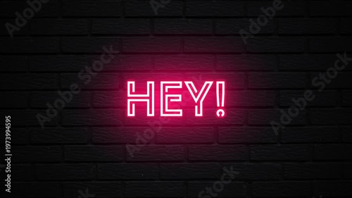 Pink Neon Hey text animation. Glowing Hey looping motion. flicker text 4k video.