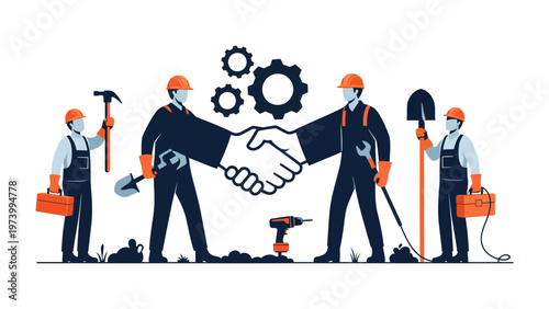 Handshake of progress: An illustration portraying the construction and engineering industry, representing collaboration and unity