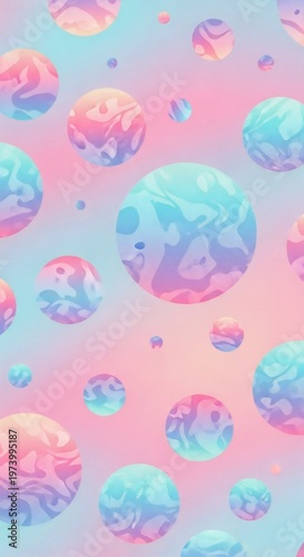 Abstract Swirling Colorful Spheres Floating on a Pastel Gradient Background.