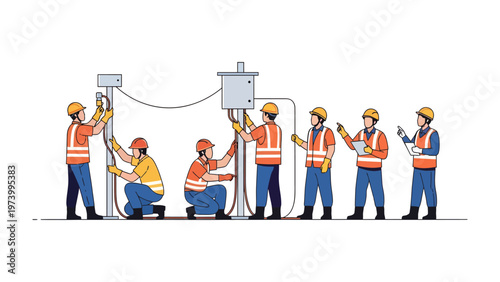 Electrical Team at Work: A team of skilled technicians meticulously working on electrical infrastructure, demonstrating precision, expertise, and dedication in their critical roles.