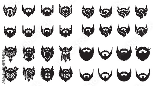 Beard styles collection vector graphics including viking and modern looks.