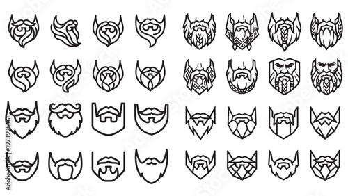 Beard and mustache styles icons set masculine facial hair grooming trends.