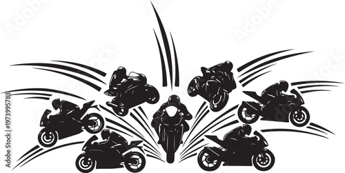 Motorcycle riders in motion with speed lines illustration design